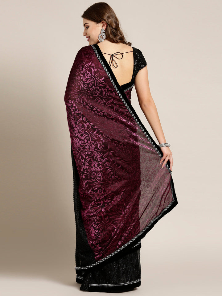 Embellished Lycra Panelled Saree with Self Jacquard Pattern