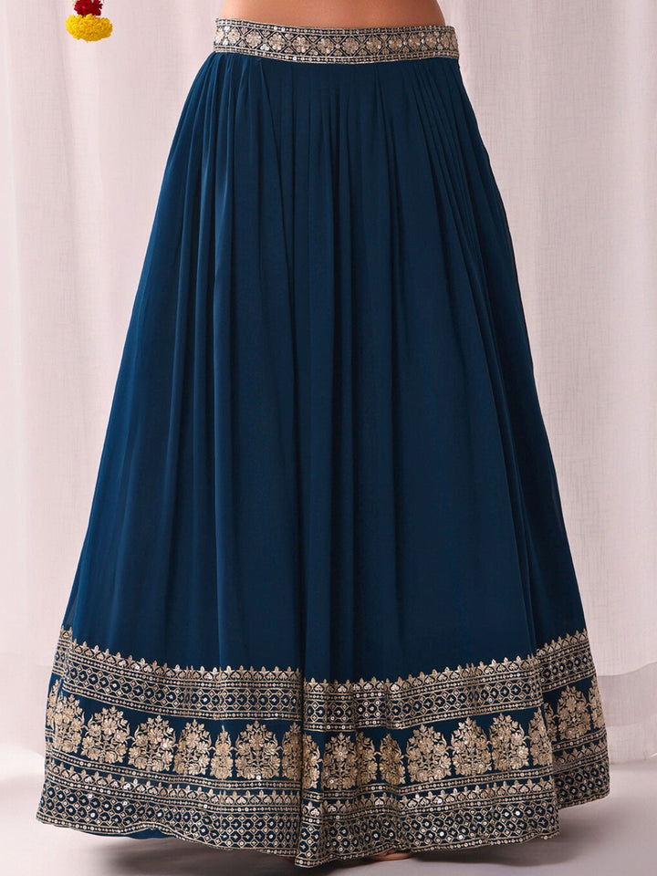 Flared Georgette Lehenga Set wtith Choli Cut Tasseled Bouse & Sequinned Dupatta
