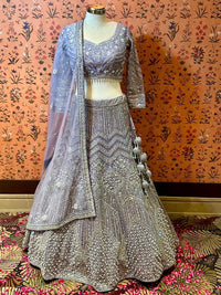 Lavender Splendor Sequinned Geometric Lehenga Ensemble