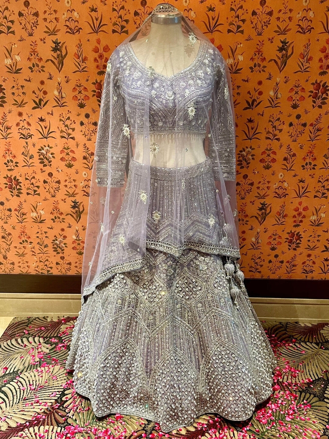Lavender Splendor Sequinned Geometric Lehenga Ensemble