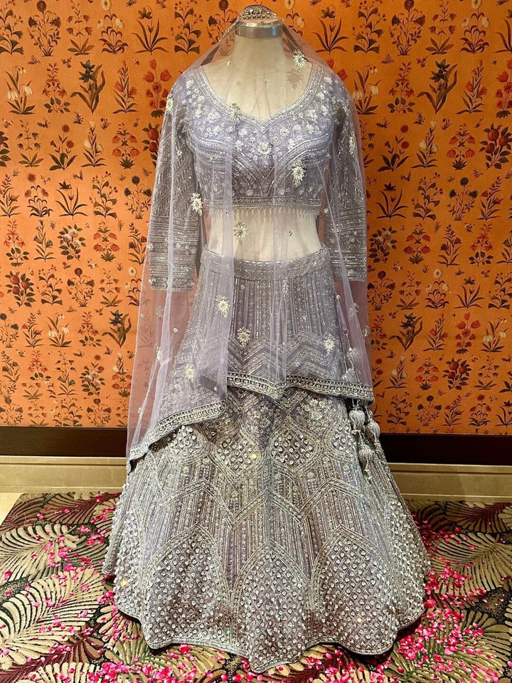 Lavender Splendor Sequinned Geometric Lehenga Ensemble
