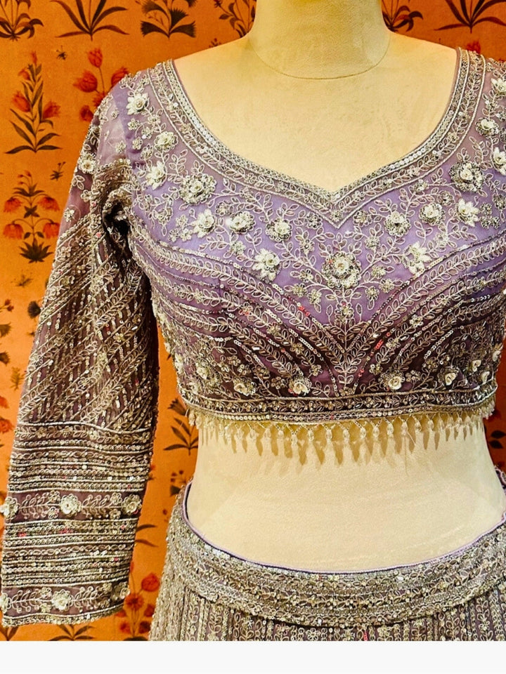 Lavender Splendor Sequinned Geometric Lehenga Ensemble