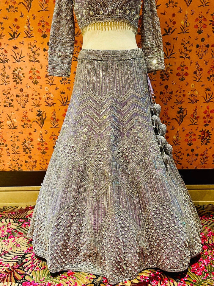 Lavender Splendor Sequinned Geometric Lehenga Ensemble