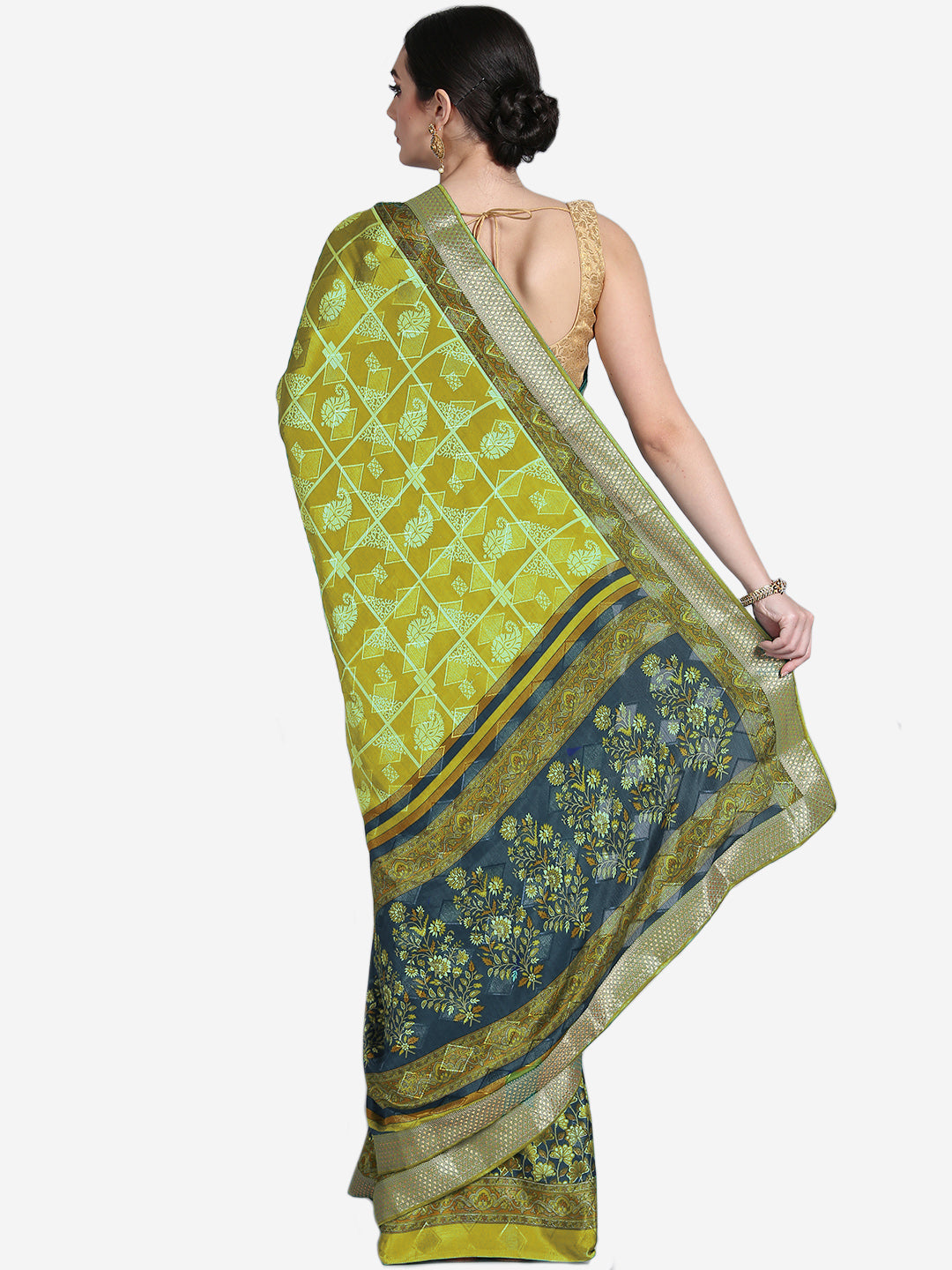 Crepe Paisley Print Saree with Zari Woven Border