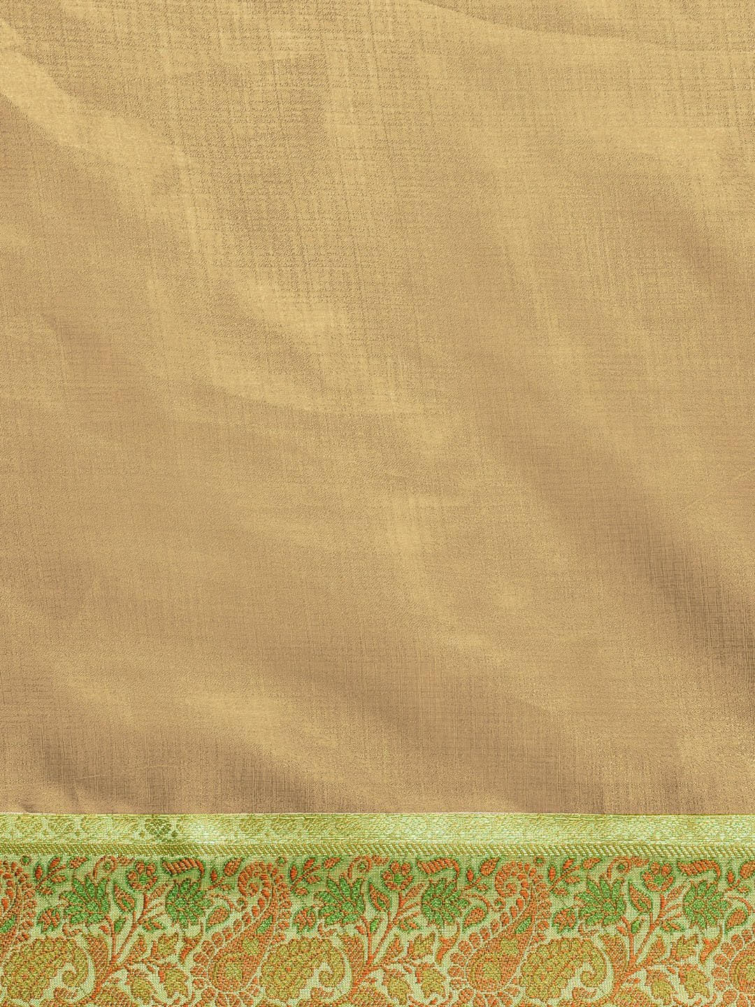 Beige Solid Tussar Saree with Meenakari Brocade Border