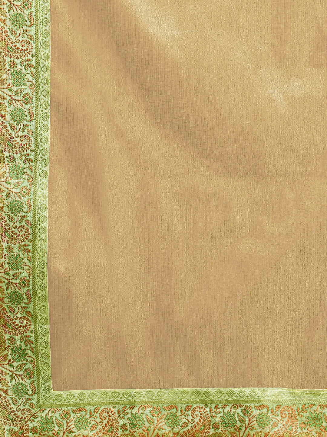 Beige Solid Tussar Saree with Meenakari Brocade Border