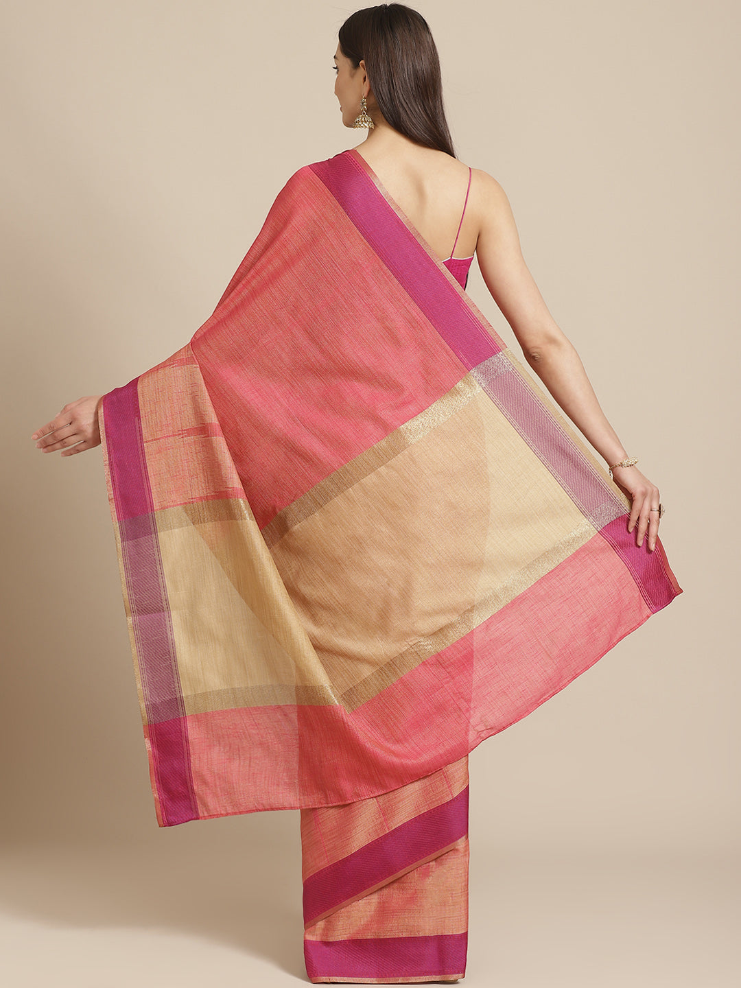 Jute Silk Gold Resham Self embossed Saree with Kanjivaram Temple Pattern & matching belt