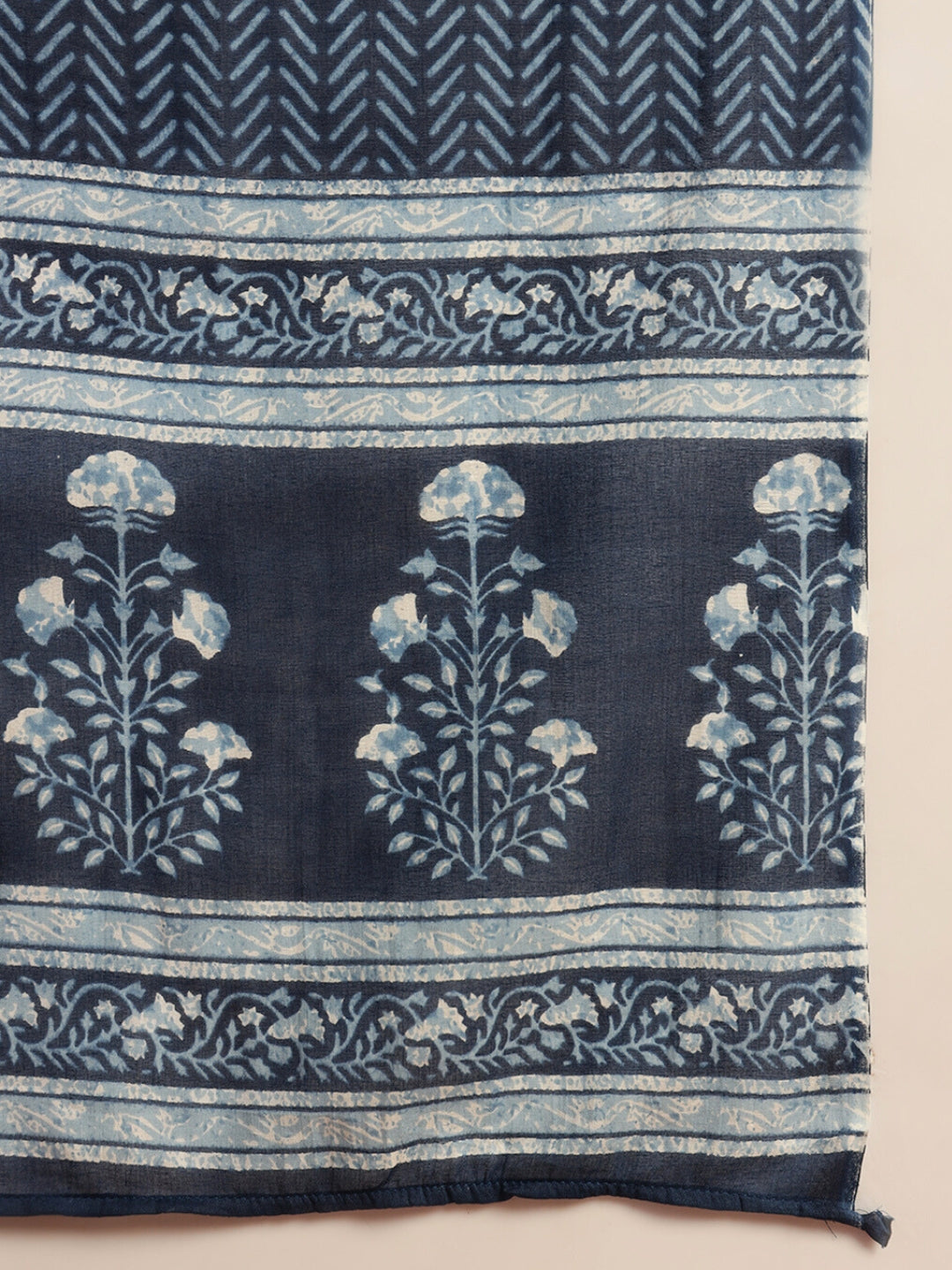 Resham Embroidered Flared Cotton Suit with Floral Block Print and Mirror Embellishments