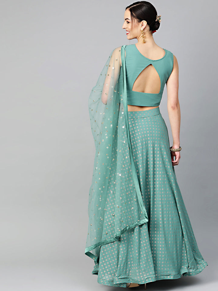 Sequin and Cut-dana Embroidered Crop Top with Foil Print Llehenga