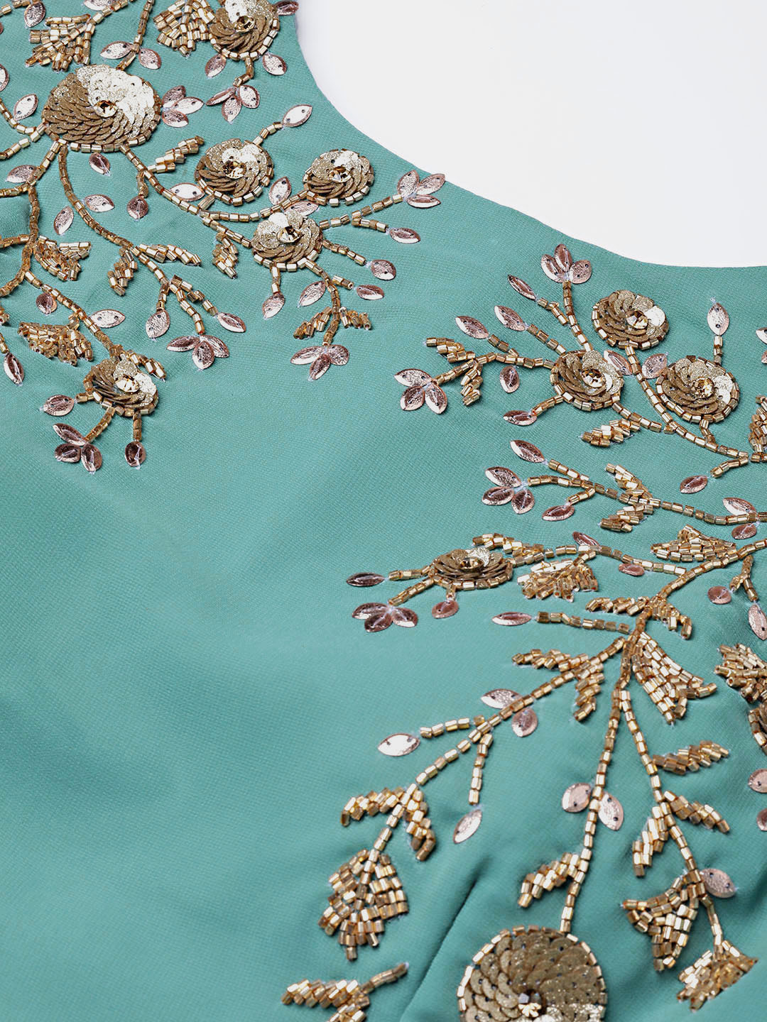 Sequin and Cut-dana Embroidered Crop Top with Foil Print Llehenga
