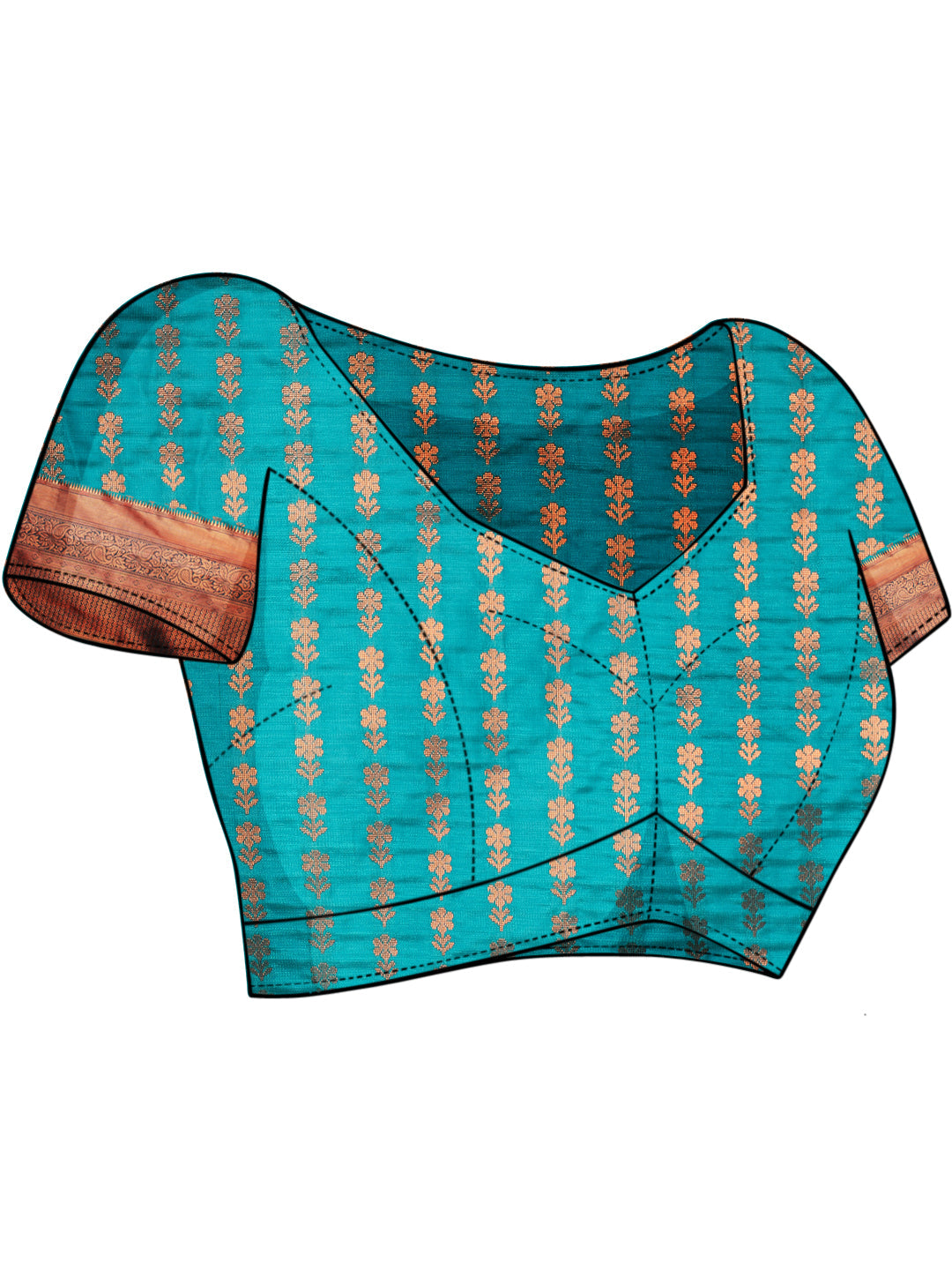 Teal Blue Banarasi Silk Saree with Copper Weaving & Contrast Border