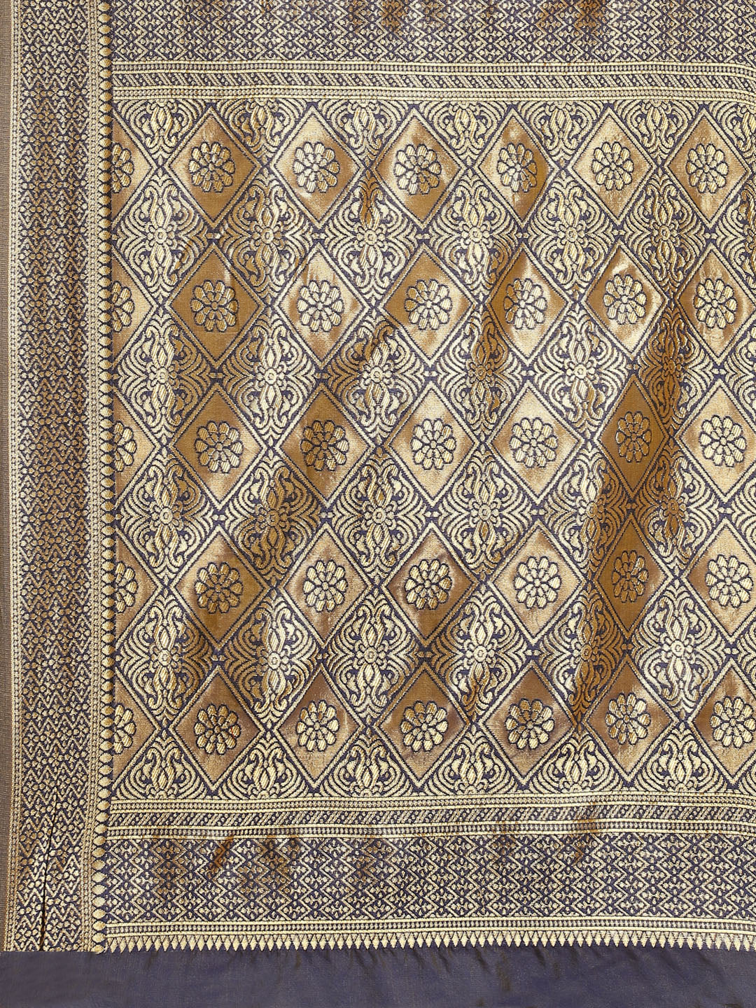 Yellow Banarasi Floral Resham Silk Saree With Contrast Blouse