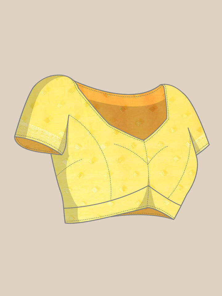 Yellow Banarasi Floral Resham Silk Saree With Contrast Blouse
