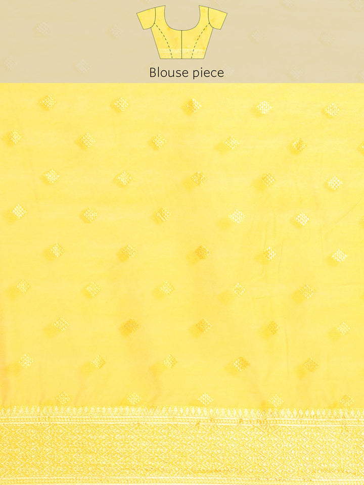 Yellow Banarasi Floral Resham Silk Saree With Contrast Blouse