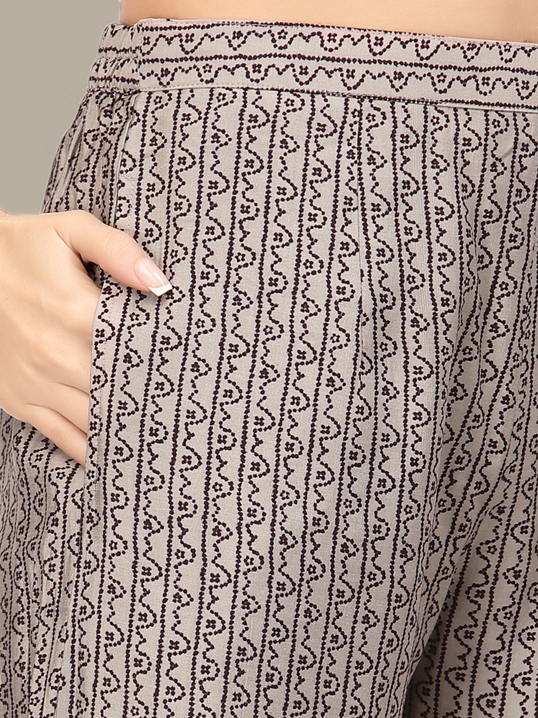 Burgundy Digital Indi Prints Kurta Palazzo & Mirror Resham Embroidery