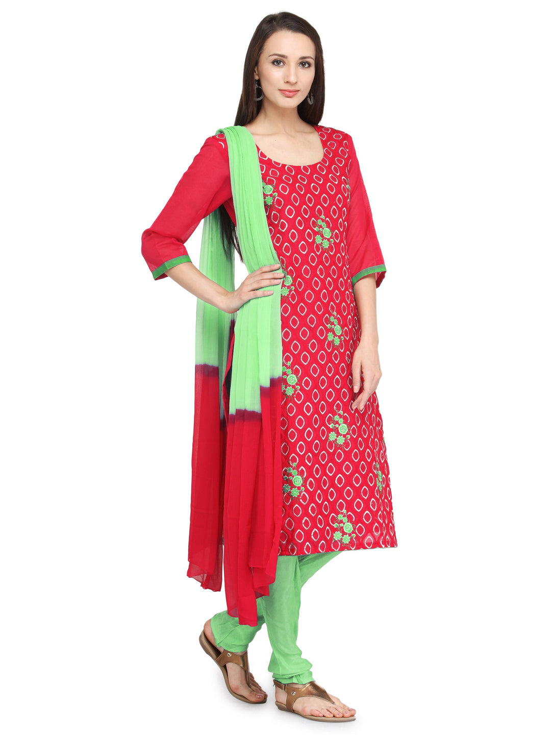 Red Color Embroidery Unstitched Suit