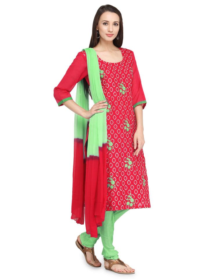 Red Color Embroidery Unstitched Suit