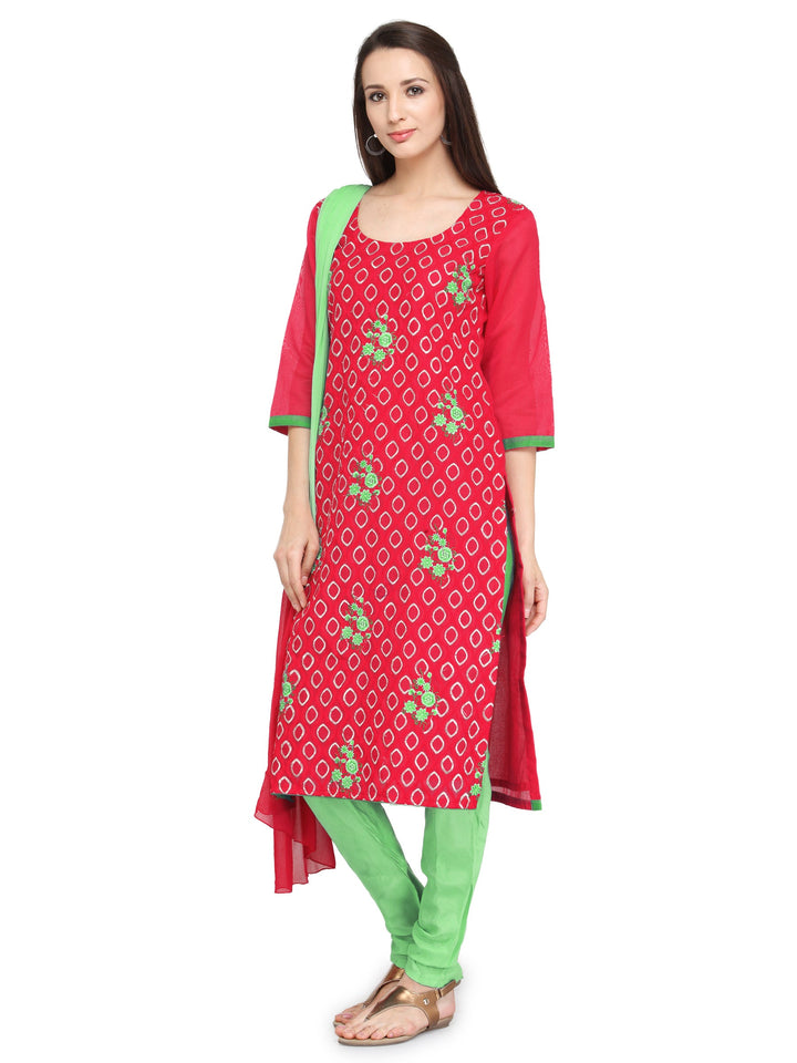 Red Color Embroidery Unstitched Suit