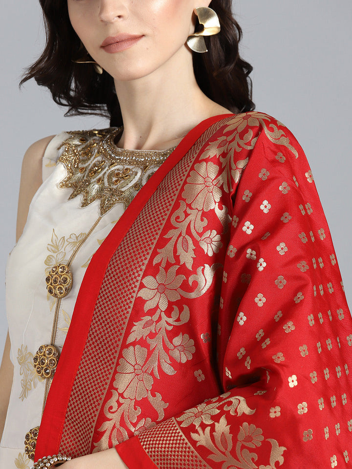 Textured Organza Anarkali with Banarasi Dupatta