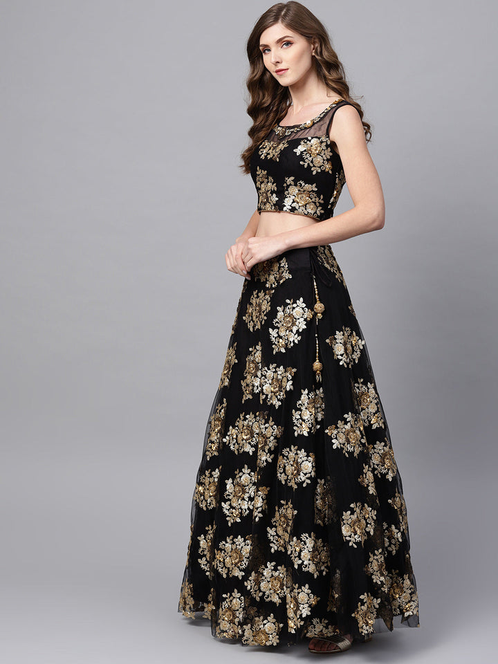 Crop Top Lehenga Choli with Zari Sequin Embroidery