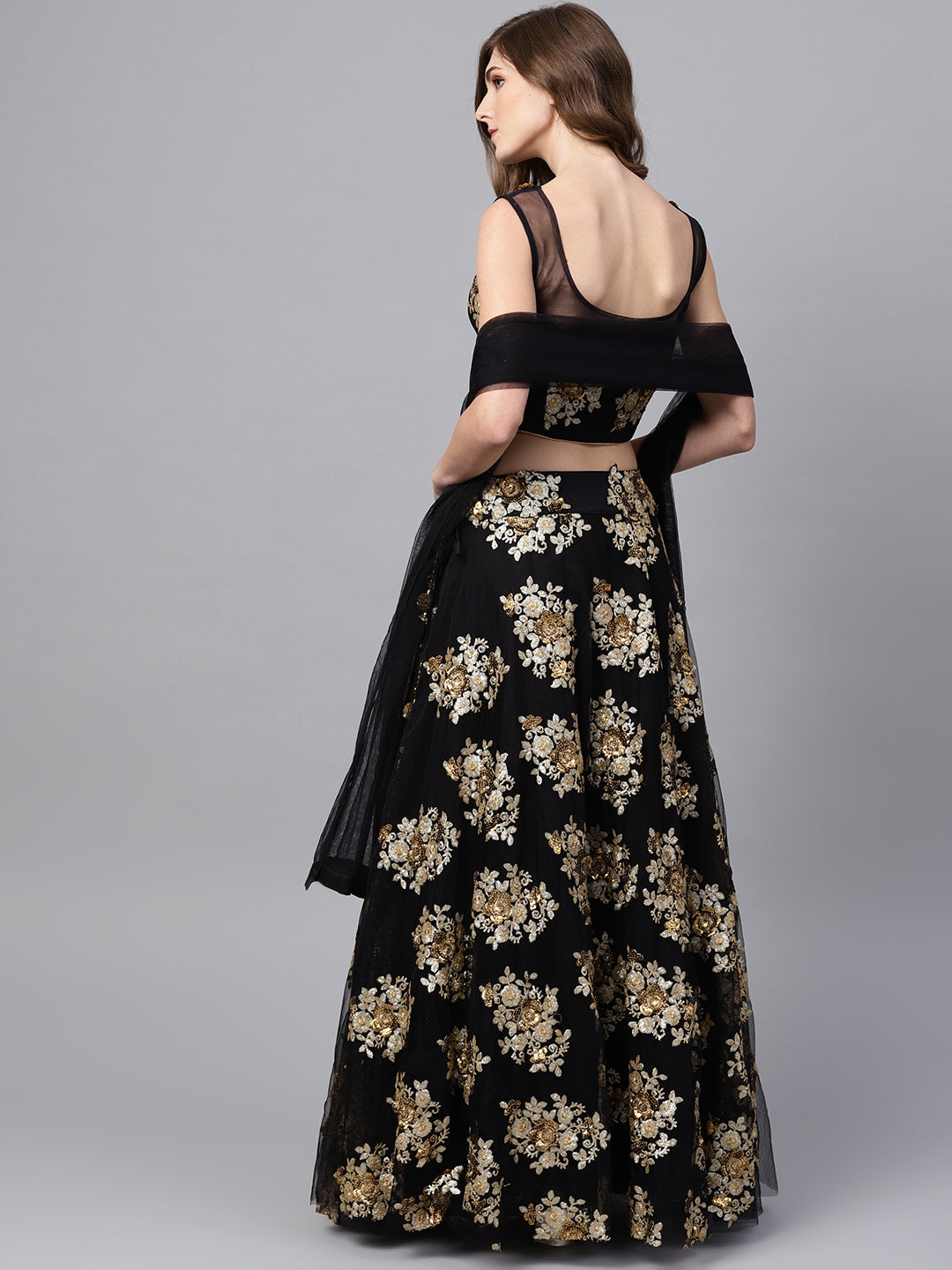 Crop Top Lehenga Choli with Zari Sequin Embroidery