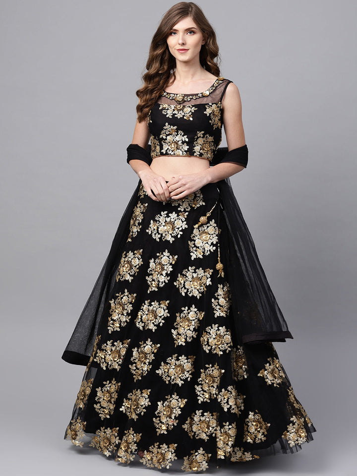 Crop Top Lehenga Choli with Zari Sequin Embroidery