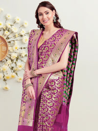Chhabra 555 Handloom Banarasi Silk saree with Zari Meenakari weaving and matching Tasseled Dupatta