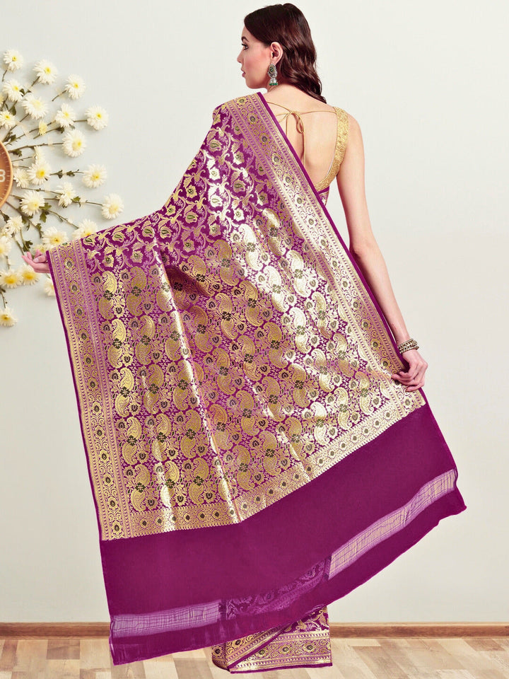 Handloom Banarasi Silk saree with Zari Meenakari weaving and matching Tasseled Dupatta