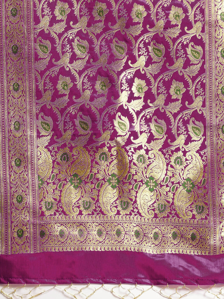 Handloom Banarasi Silk saree with Zari Meenakari weaving and matching Tasseled Dupatta