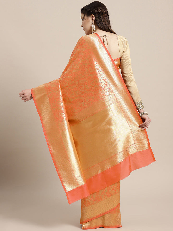 Kanjiwaram inspired saree with intricate weaving in a paisley pattern