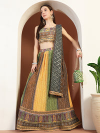 Chhabra 555 Multicolor Ombre Bandhani Lehenga with Embellished Tasseled Choli & Sequinned Dupatta