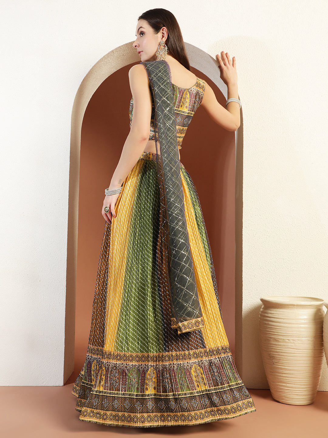 Chhabra 555 Multicolor Ombre Bandhani Lehenga with Embellished Tasseled Choli & Sequinned Dupatta