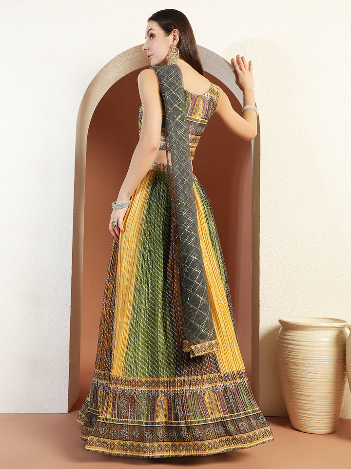 Chhabra 555 Multicolor Ombre Bandhani Lehenga with Embellished Tasseled Choli & Sequinned Dupatta