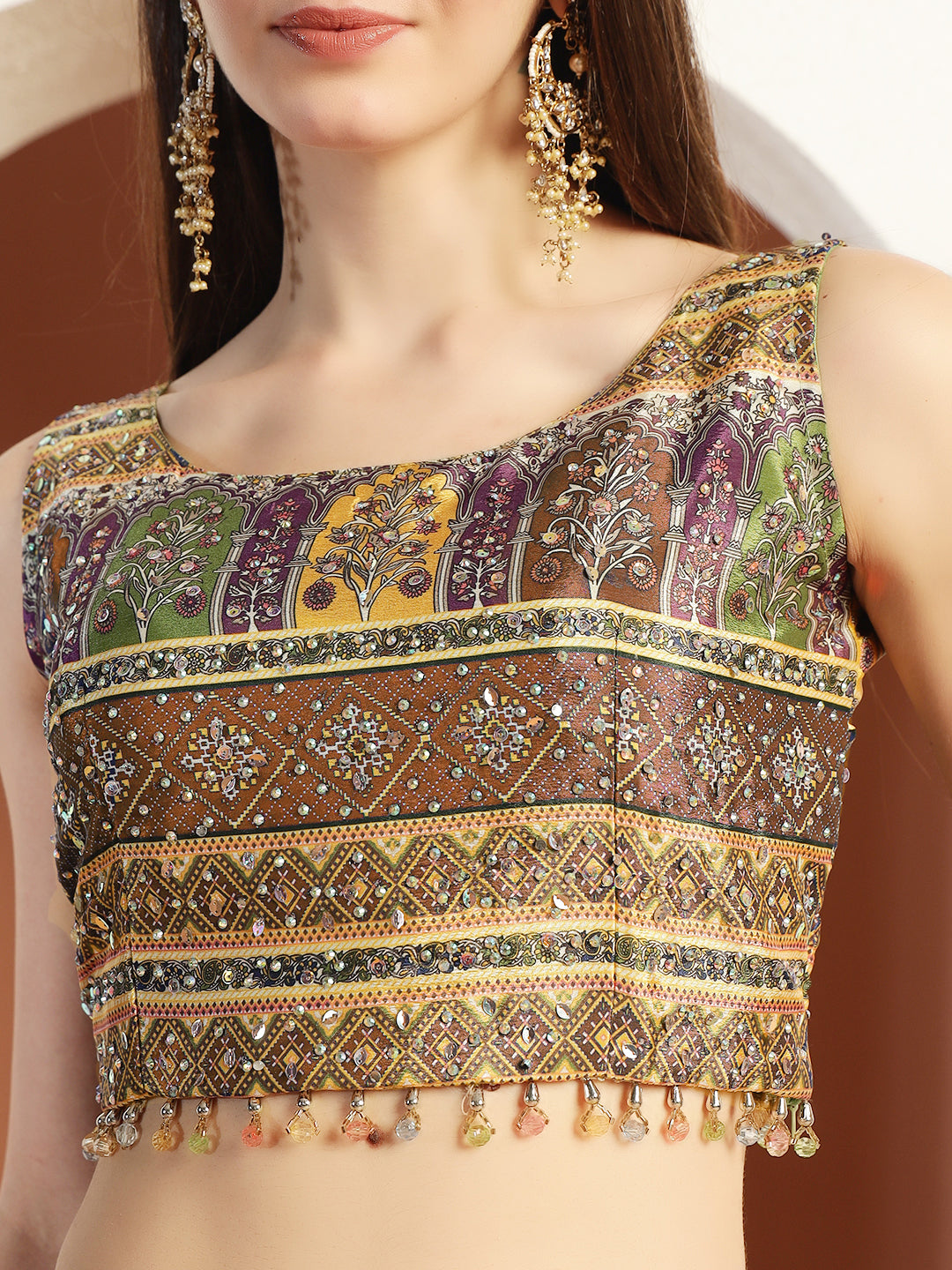 Chhabra 555 Multicolor Ombre Bandhani Lehenga with Embellished Tasseled Choli & Sequinned Dupatta