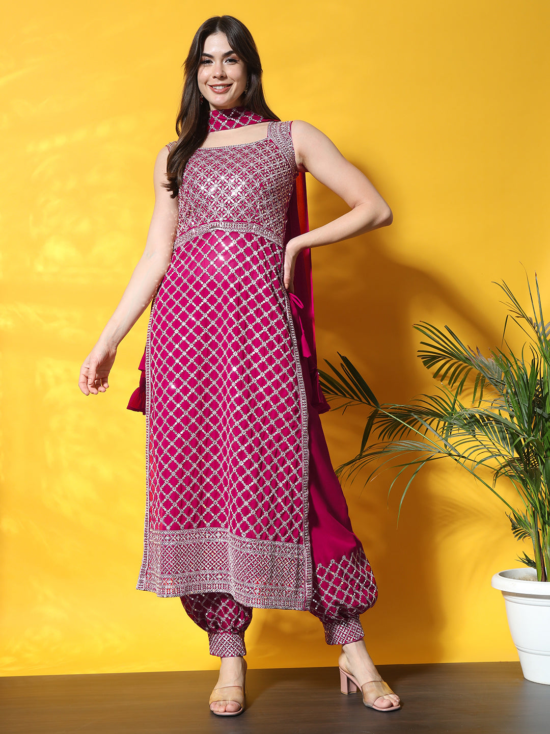 Nyraa Kurta Set with Afghan Harem Pants & Draped dupatta