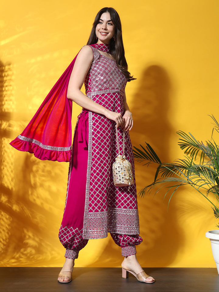 Nyraa Kurta Set with Afghan Harem Pants & Draped dupatta