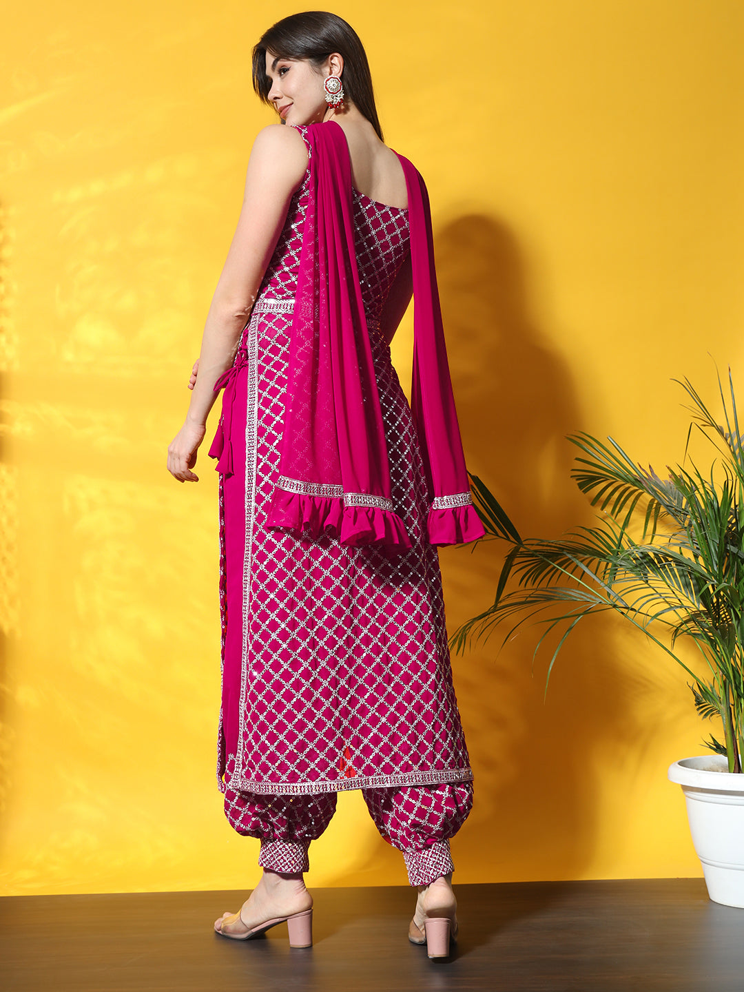 Nyraa Kurta Set with Afghan Harem Pants & Draped dupatta