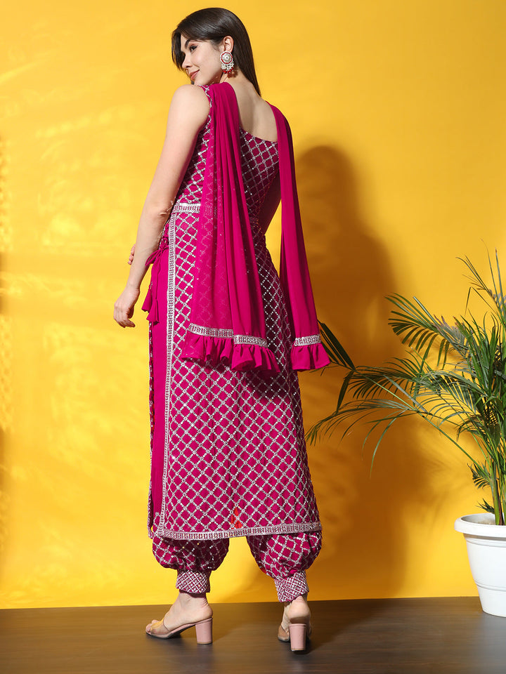 Nyraa Kurta Set with Afghan Harem Pants & Draped dupatta