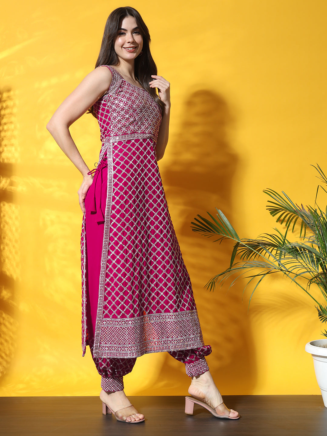 Nyraa Kurta Set with Afghan Harem Pants & Draped dupatta