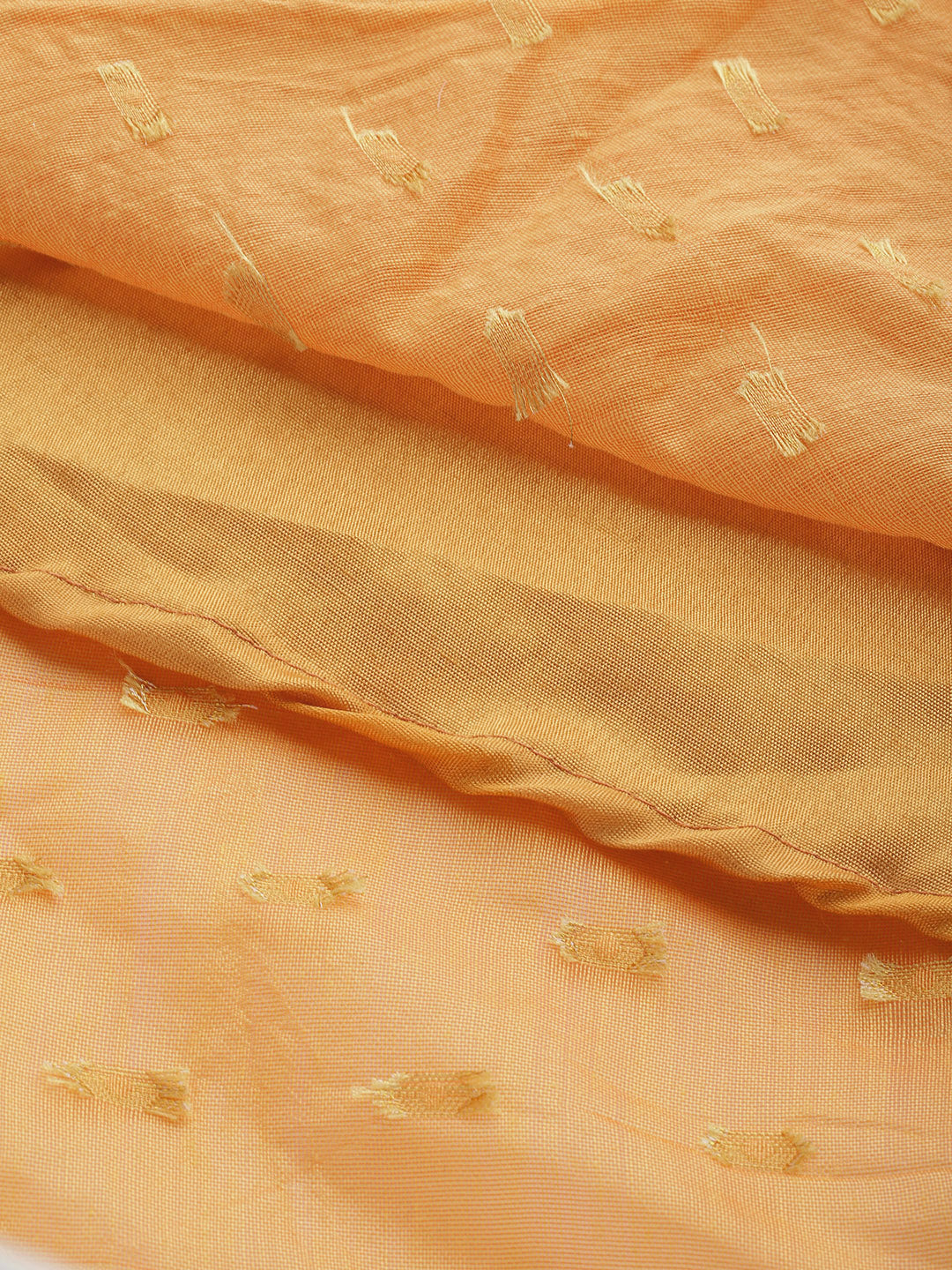 Made to Measure Mustard Chanderi Flared Dress with Zari weaving & Bell sleeves