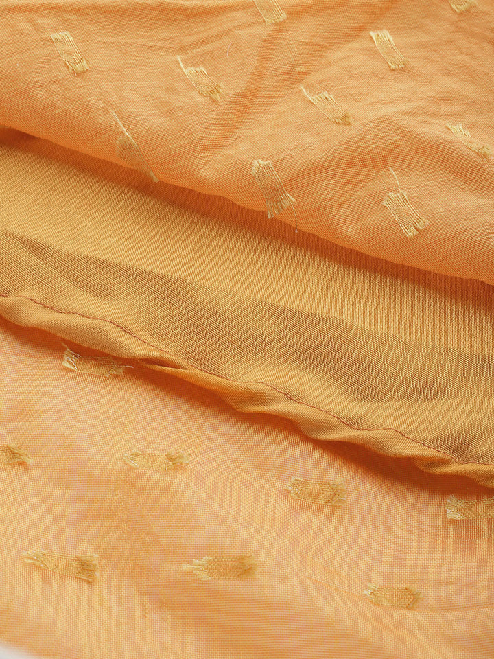 Made to Measure Mustard Chanderi Flared Dress with Zari weaving & Bell sleeves