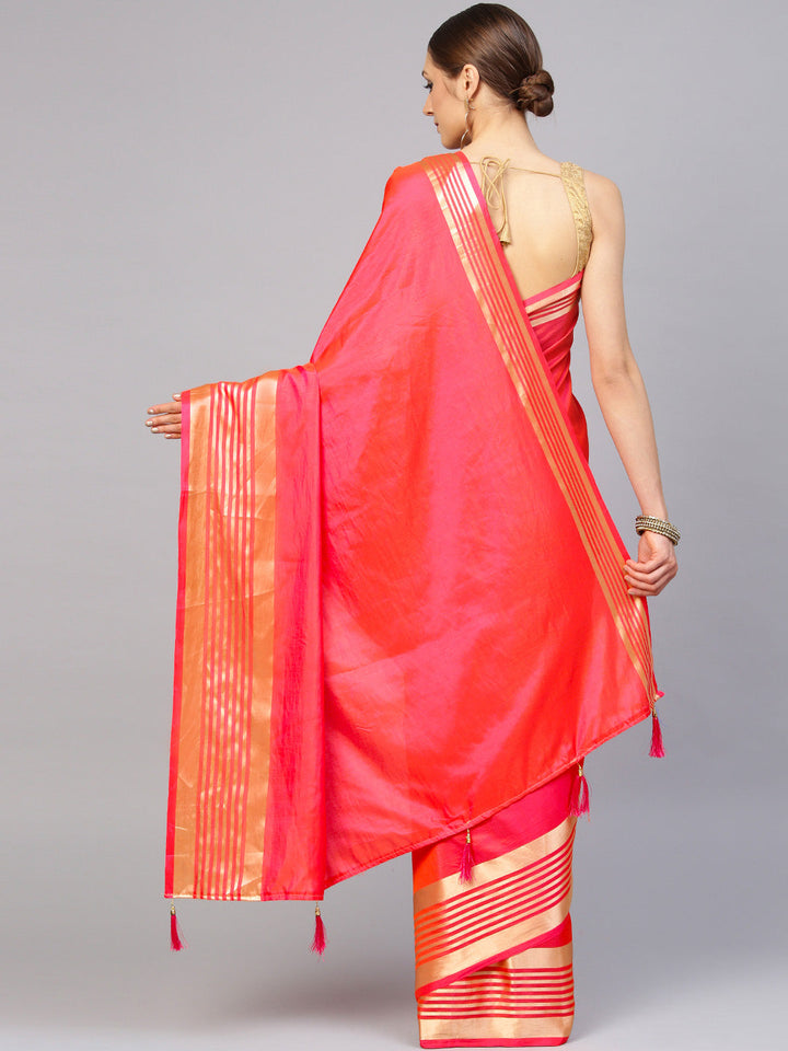 Zari Striped Satin Silk Saree with Contrast Brocade Blouse