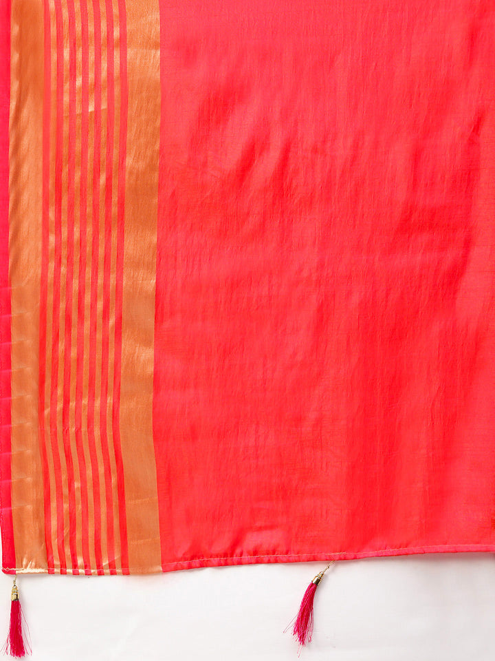 Zari Striped Satin Silk Saree with Contrast Brocade Blouse