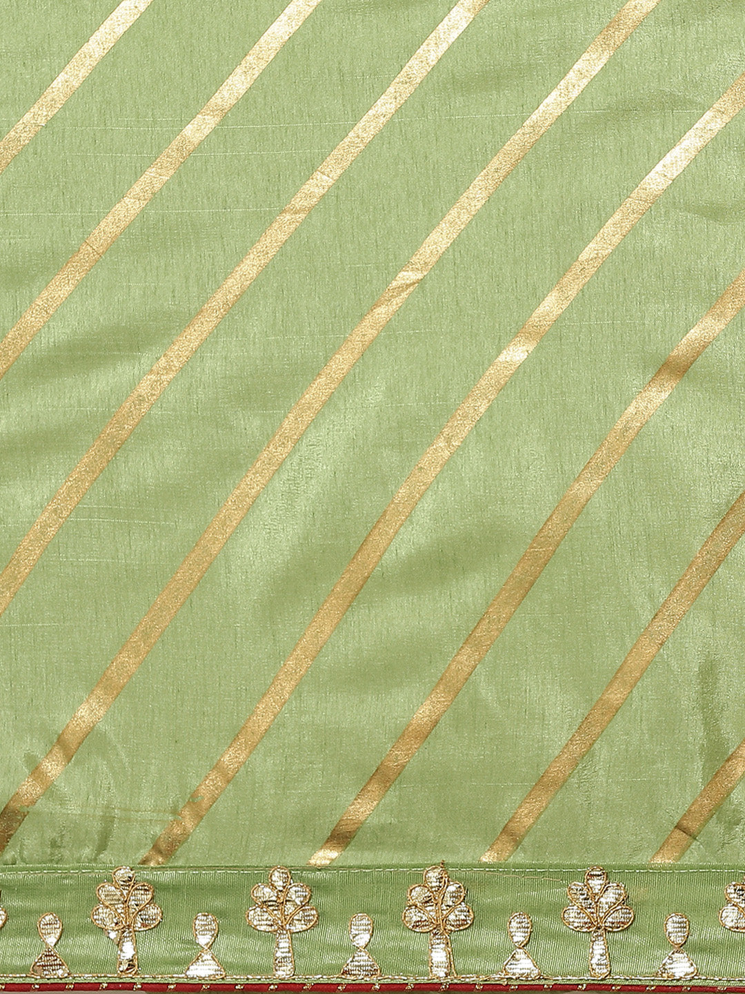 Green Foil Print Leheriya Style Saree with Gotapatti Embroidery Border