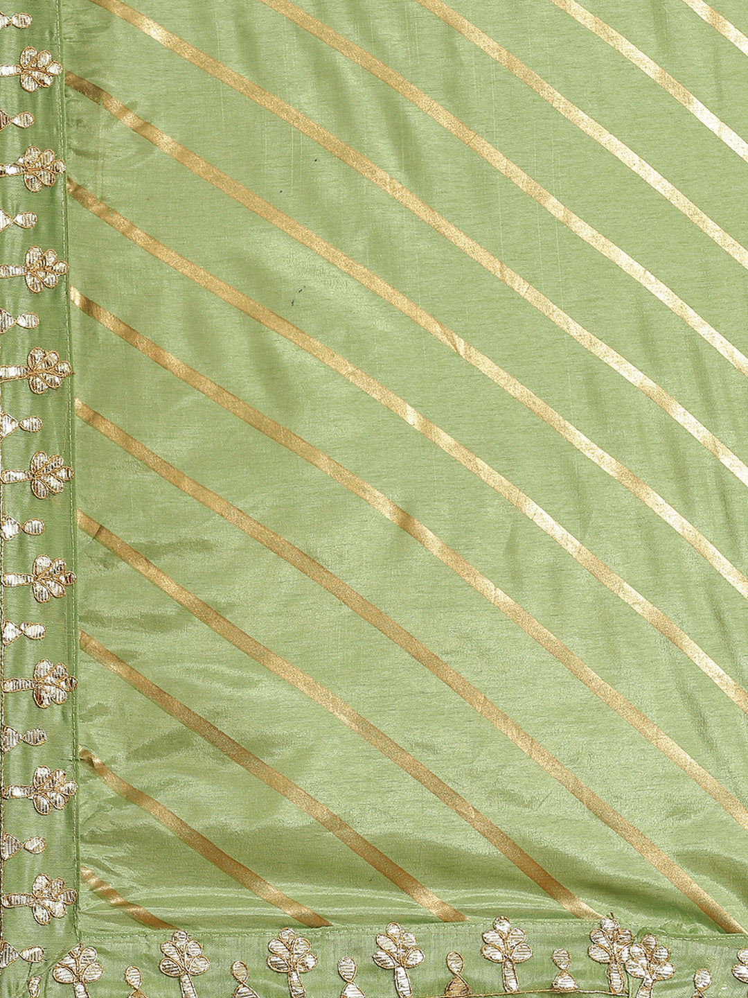Green Foil Print Leheriya Style Saree with Gotapatti Embroidery Border