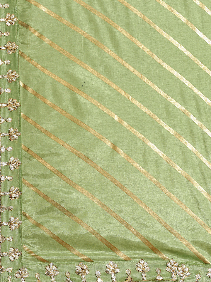 Green Foil Print Leheriya Style Saree with Gotapatti Embroidery Border
