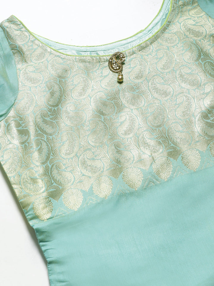 Handloom Chanderi Stitched Suit with Zari Pasleys, Contrast Woven Dupatta & Tassels