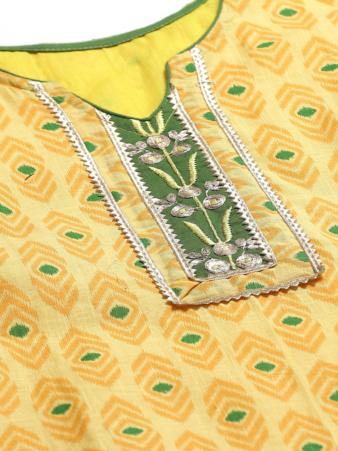 Cotton Ikat Inspired Suit Dupatta with Zari embroidered neckline and Bandhej Dupatta