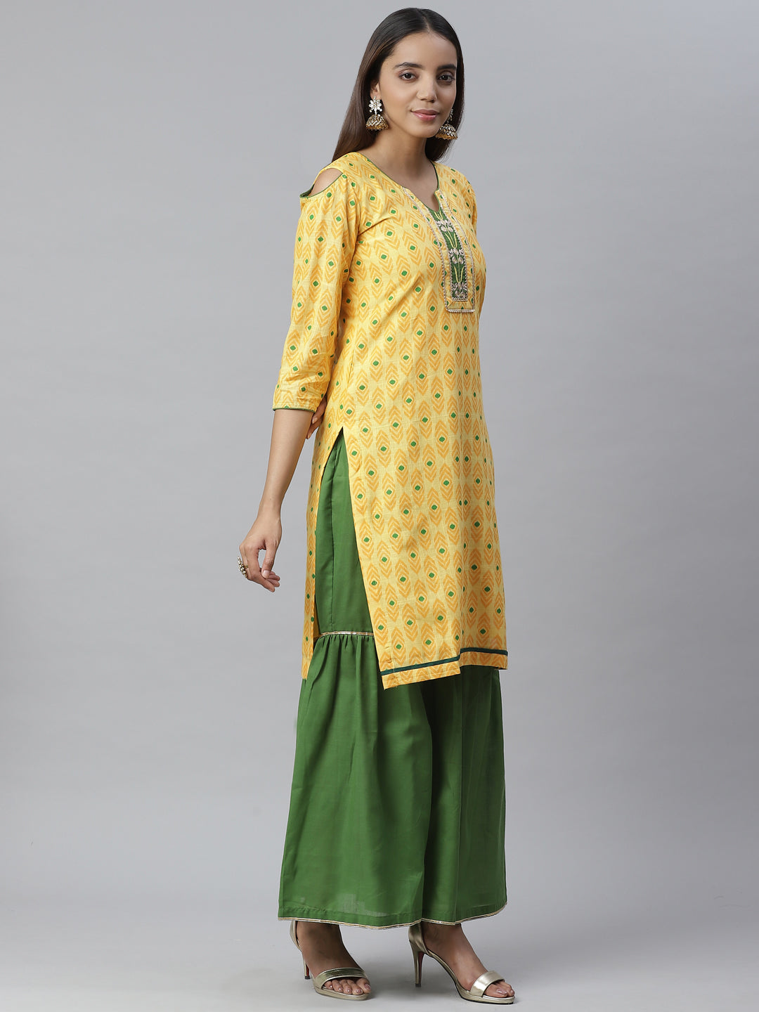 Cotton Ikat Inspired Suit Dupatta with Zari embroidered neckline and Bandhej Dupatta