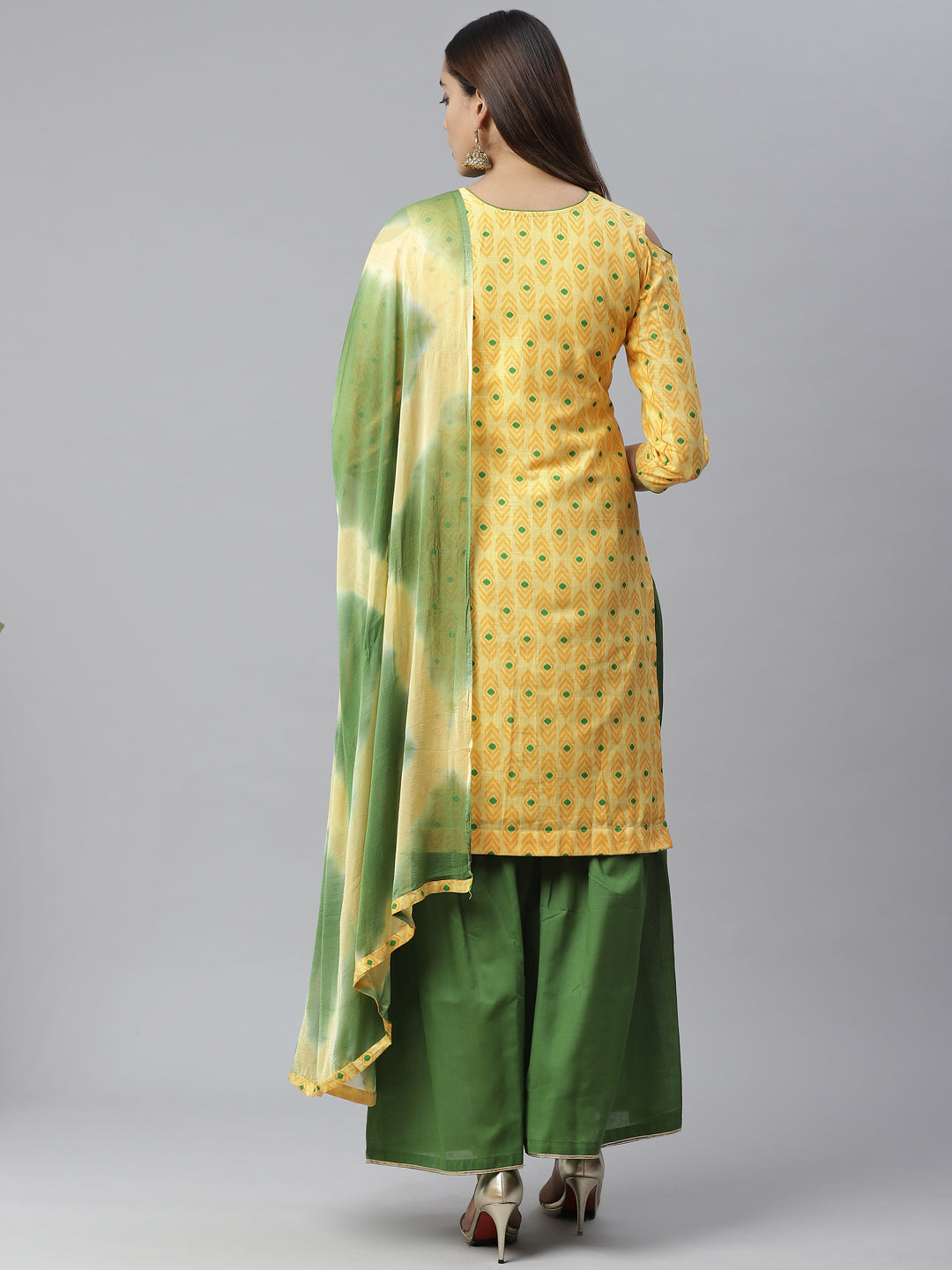 Cotton Ikat Inspired Suit Dupatta with Zari embroidered neckline and Bandhej Dupatta